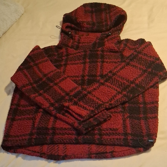 PINK Victoria's Secret Tops - VS Pink Maroon/Raspberry And Black Sherpa Pullover